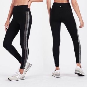 Vuori Racer High-Rise Leggings Black Gray Side Stripes Ankle Length High Waisted
